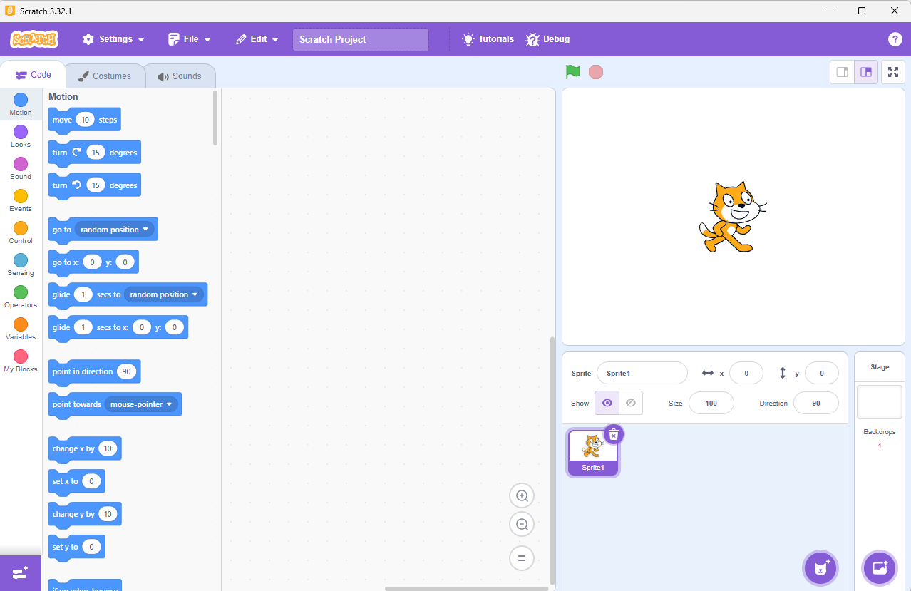 واجهة برنامج Scratch